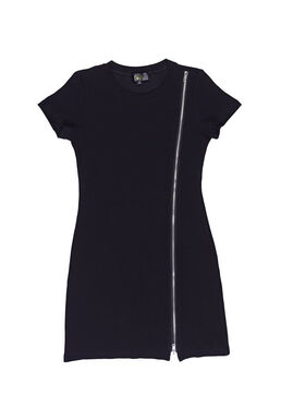 Fine Diagonal Two Slider Zip Front Dress (Black)